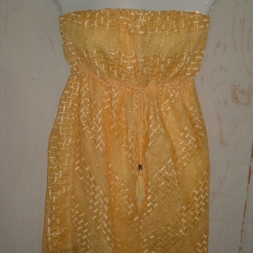 Flying Tomato Yellow Strapless Embroidered Dress